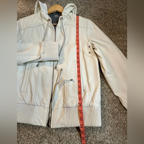 Wilson's Genuine White Leather Hoodie Jacket Woman's Size Large Zipper Front - Picture 15 of 16